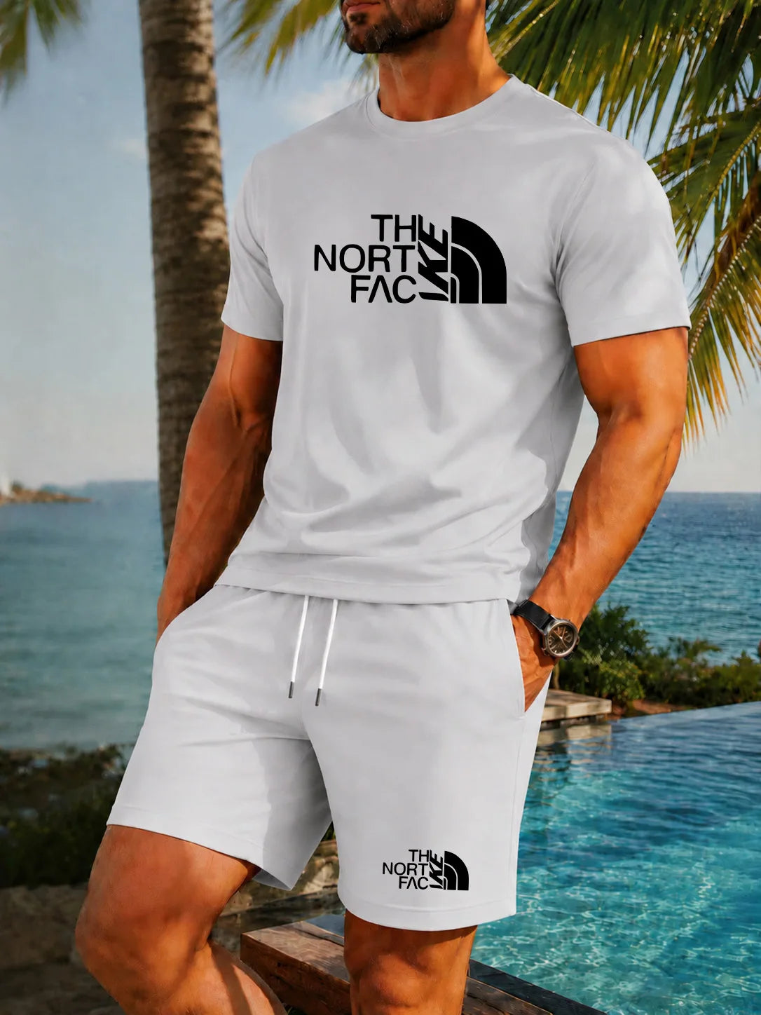 Men's Graphic Print Top & Shorts Set
