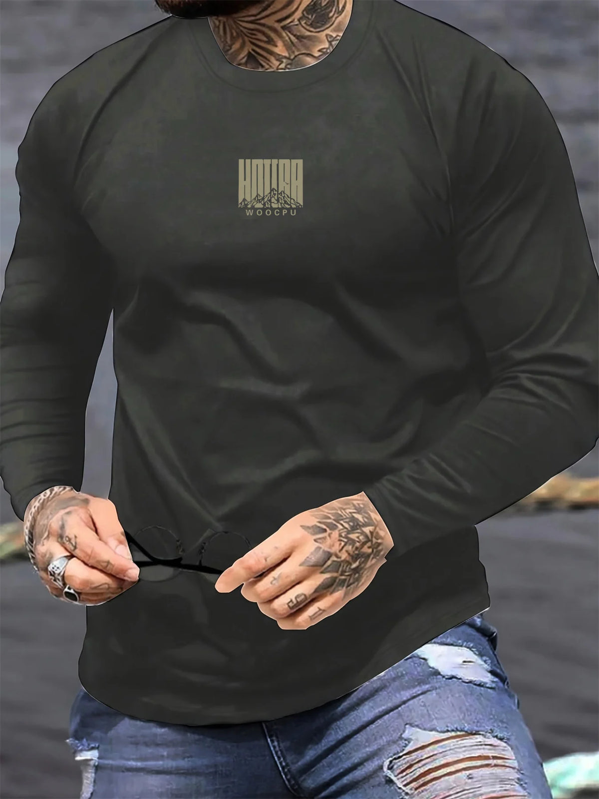 Men's Letter Print Long-Sleeve Casual T-Shirt