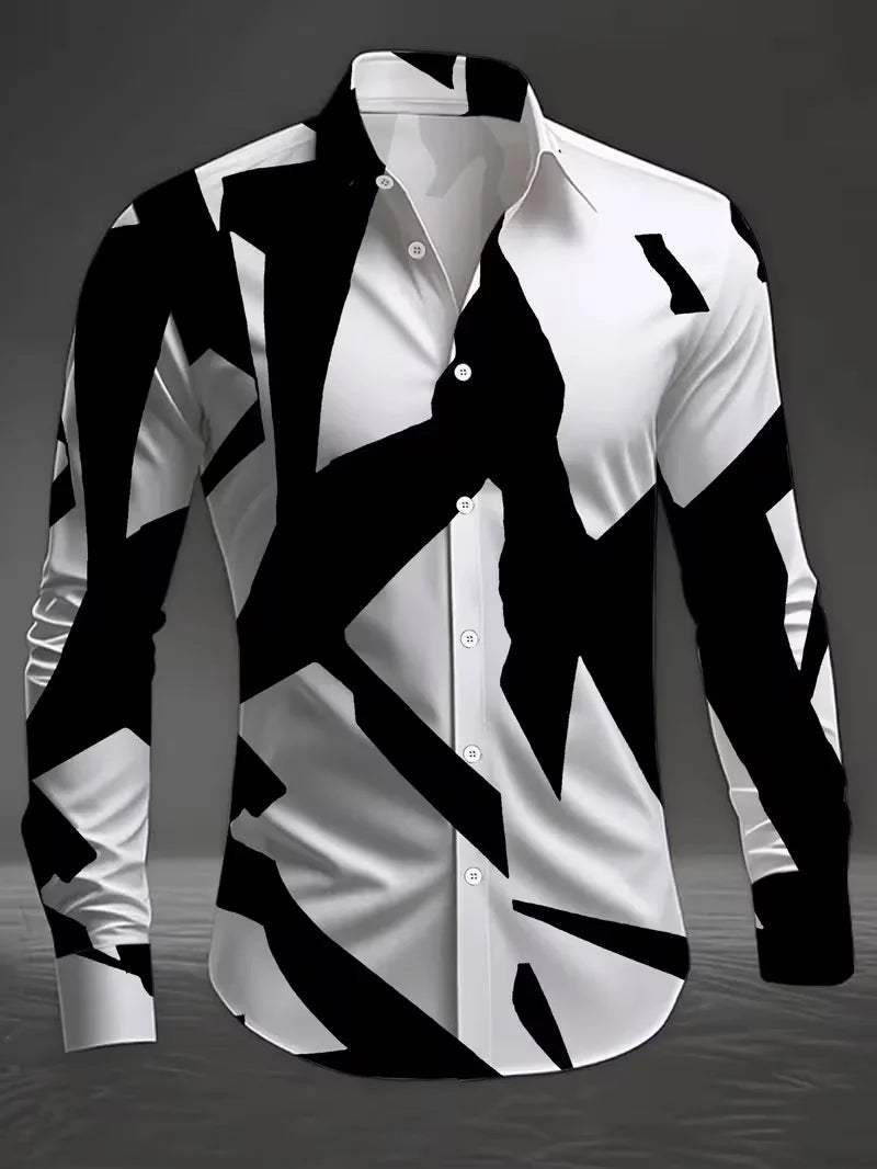 Men's Graphic Print Long-Sleeve Casual Shirt