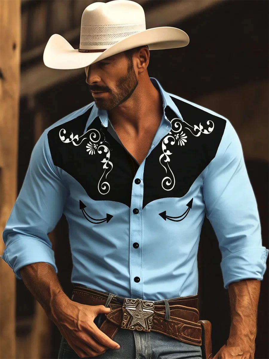 Men's Graphic Print Long-Sleeve Casual Shirt