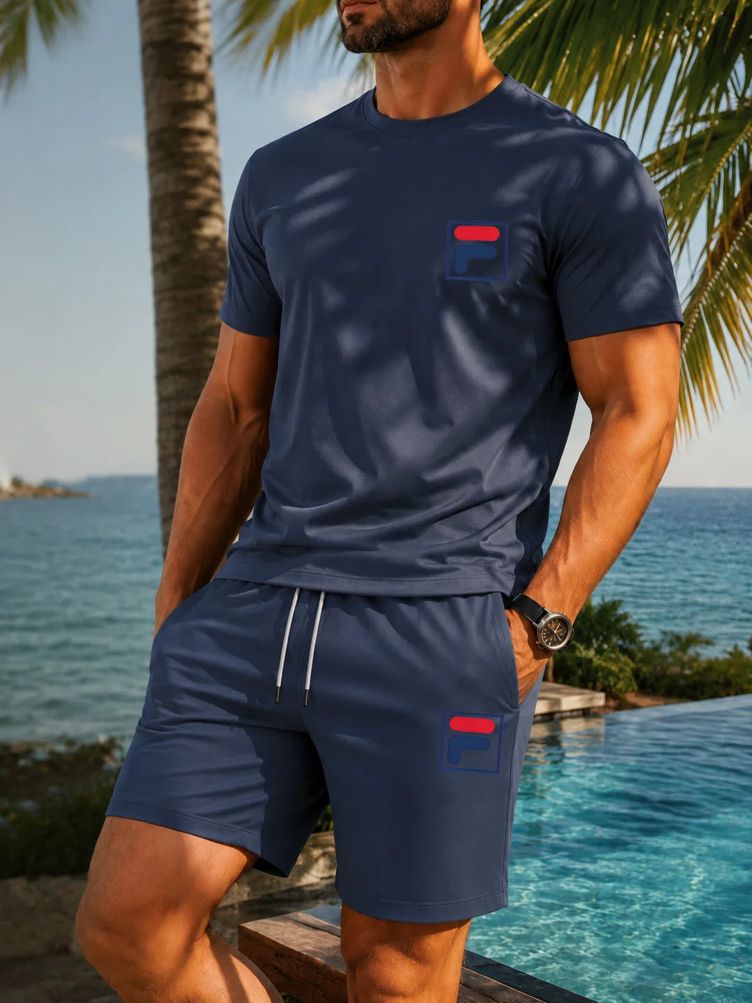 Men's Graphic Print Top & Shorts Set