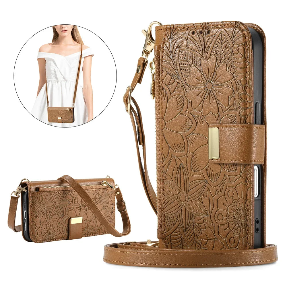 Wrist Strap Crossbody Zipper Wallet Phone Case for iPhone 17 Pro, iPhone 17 Pro Max, iPhone 14 Plus, iPhone 14 Pro Max, iPhone 13, iPhone 13 Pro, iPhone 13 Pro Max, iPhone 12, iPhone 16 Pro, iPhone 12 Pro Max, iPhone 17 & More Models