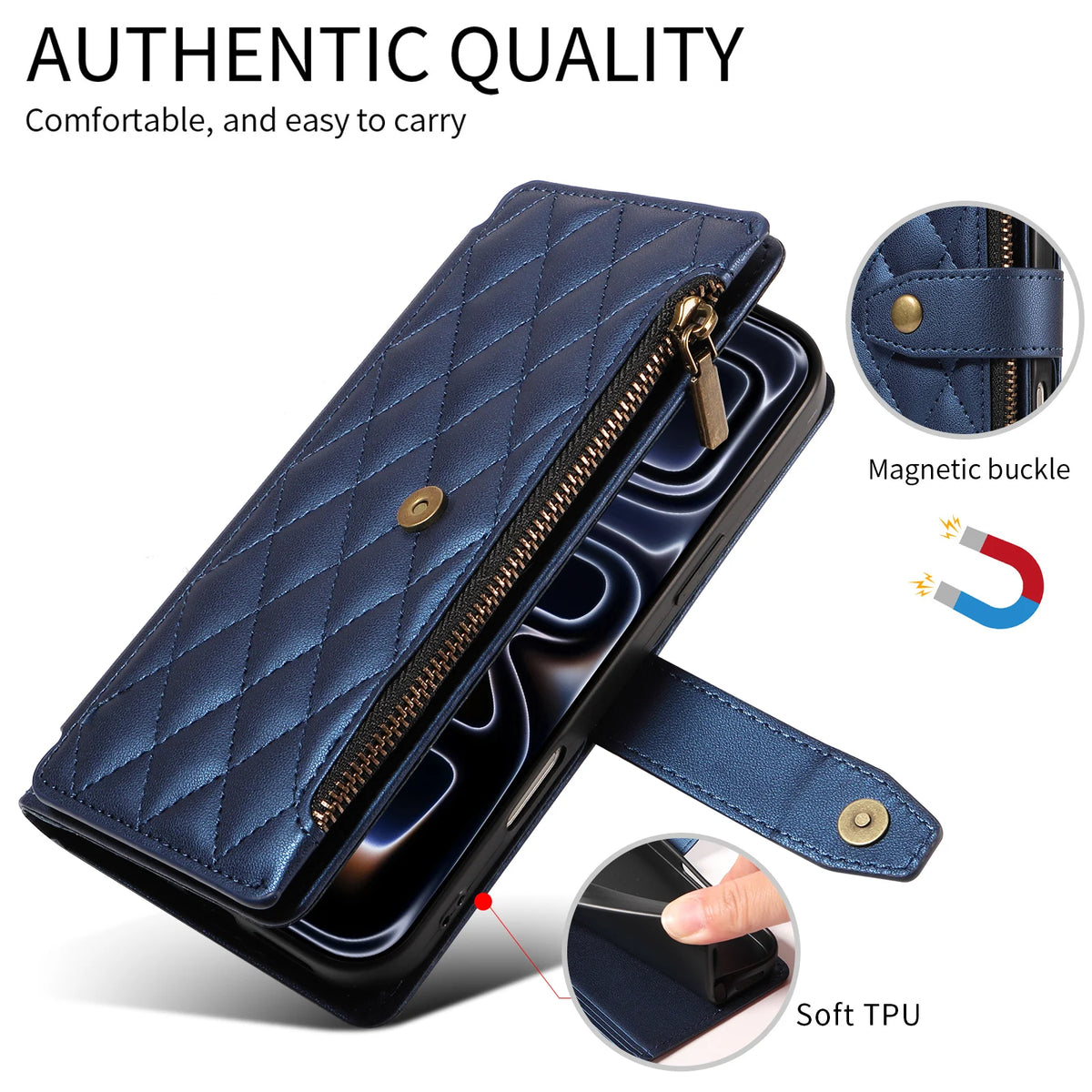 Embroidered Wrist Strap Zipper Wallet Phone Case for iPhone 17e, iPhone 18 Pro, iPhone 18 Pro Max, iPhone 18, iPhone 14 Pro, iPhone 14 Plus, iPhone 14 Pro Max, iPhone 14, iPhone 15 Plus, iPhone 15 Pro Max, iPhone 15 Pro & More Models