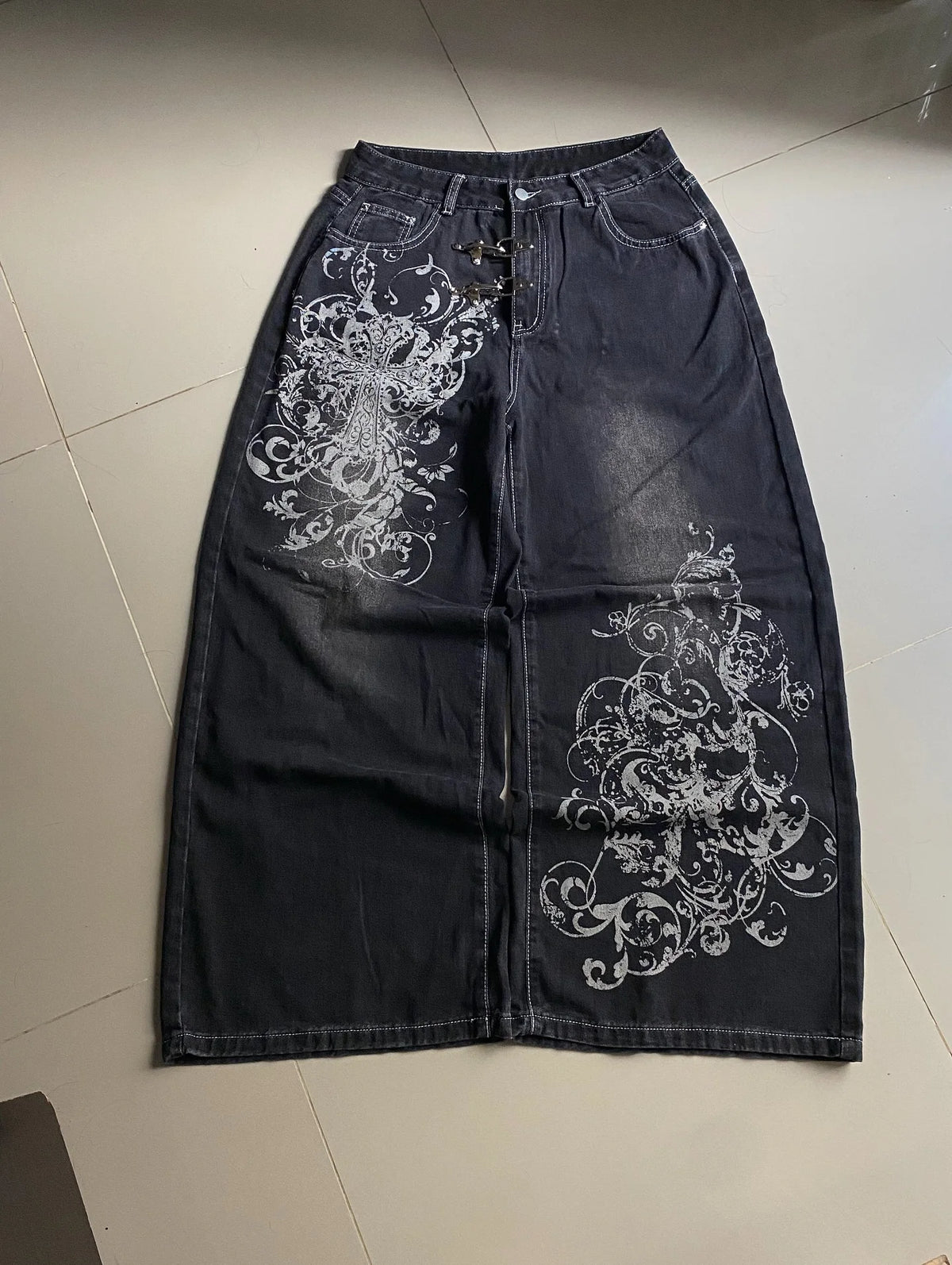 Unisex Printed Wide-Leg Jeans — product view