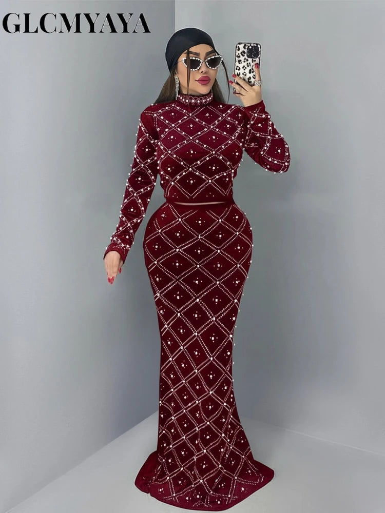 Women's Rhinestone-Detail Top & Maxi Skirt Set