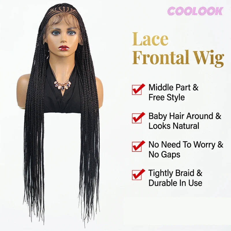 36' Box Braided Wig Artistic Tribal Cornrow Wig Pattern Long Knotless - OSASCO