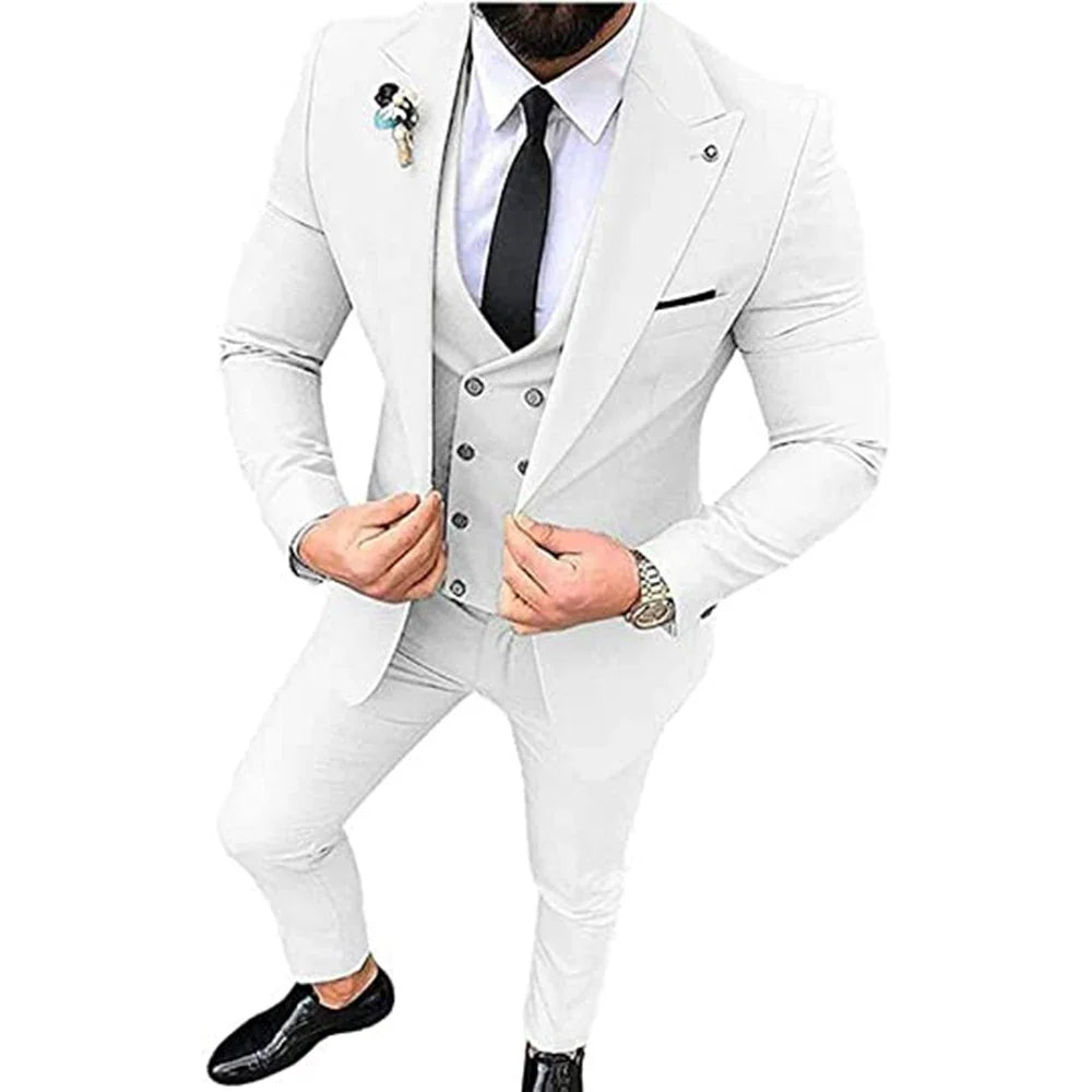 Men's Beige 3-Piece Slim Fit Peak Lapel Suit Set — product view