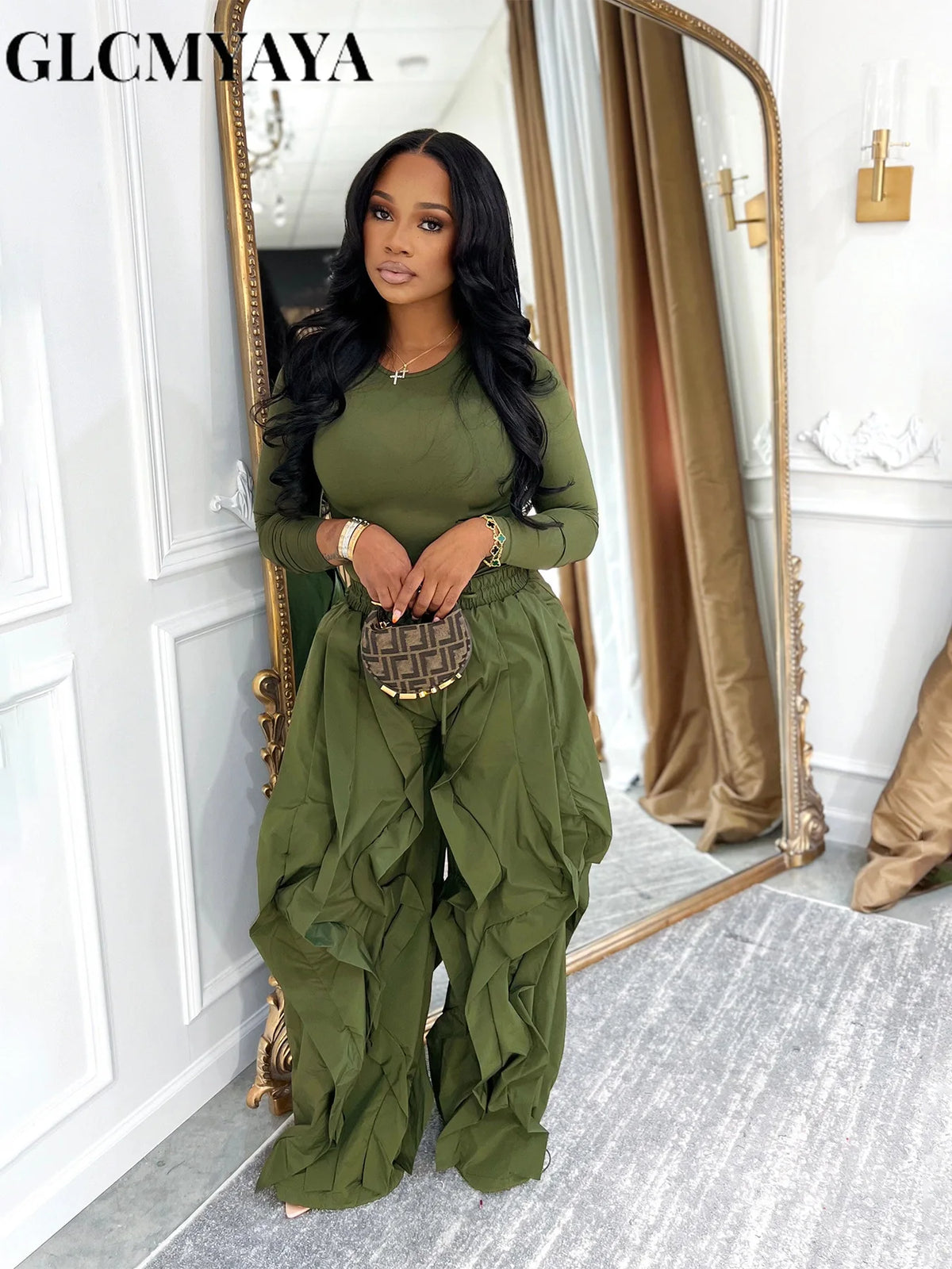 Women's Long-Sleeve Top & Ruffle Pants Set