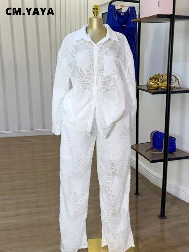 Women's Sheer Shirt & Wide-Leg Pants Set