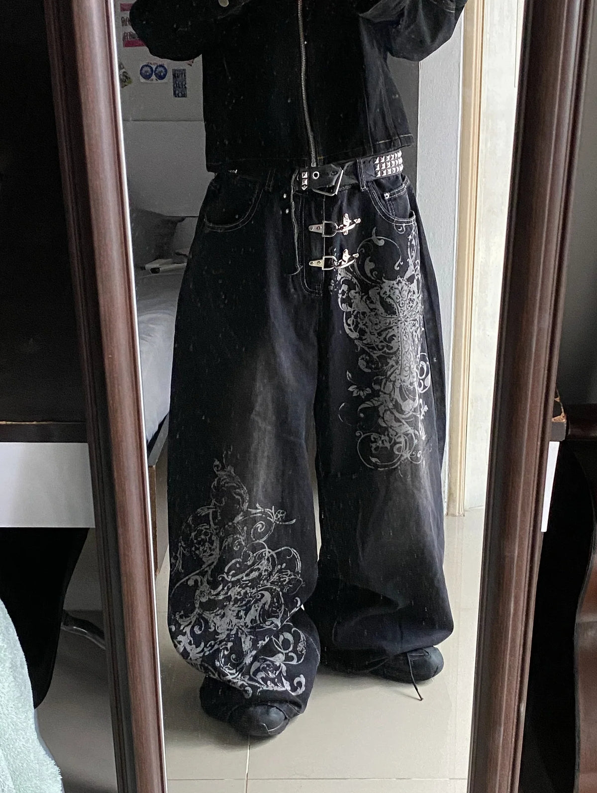 Unisex Printed Wide-Leg Jeans — product view