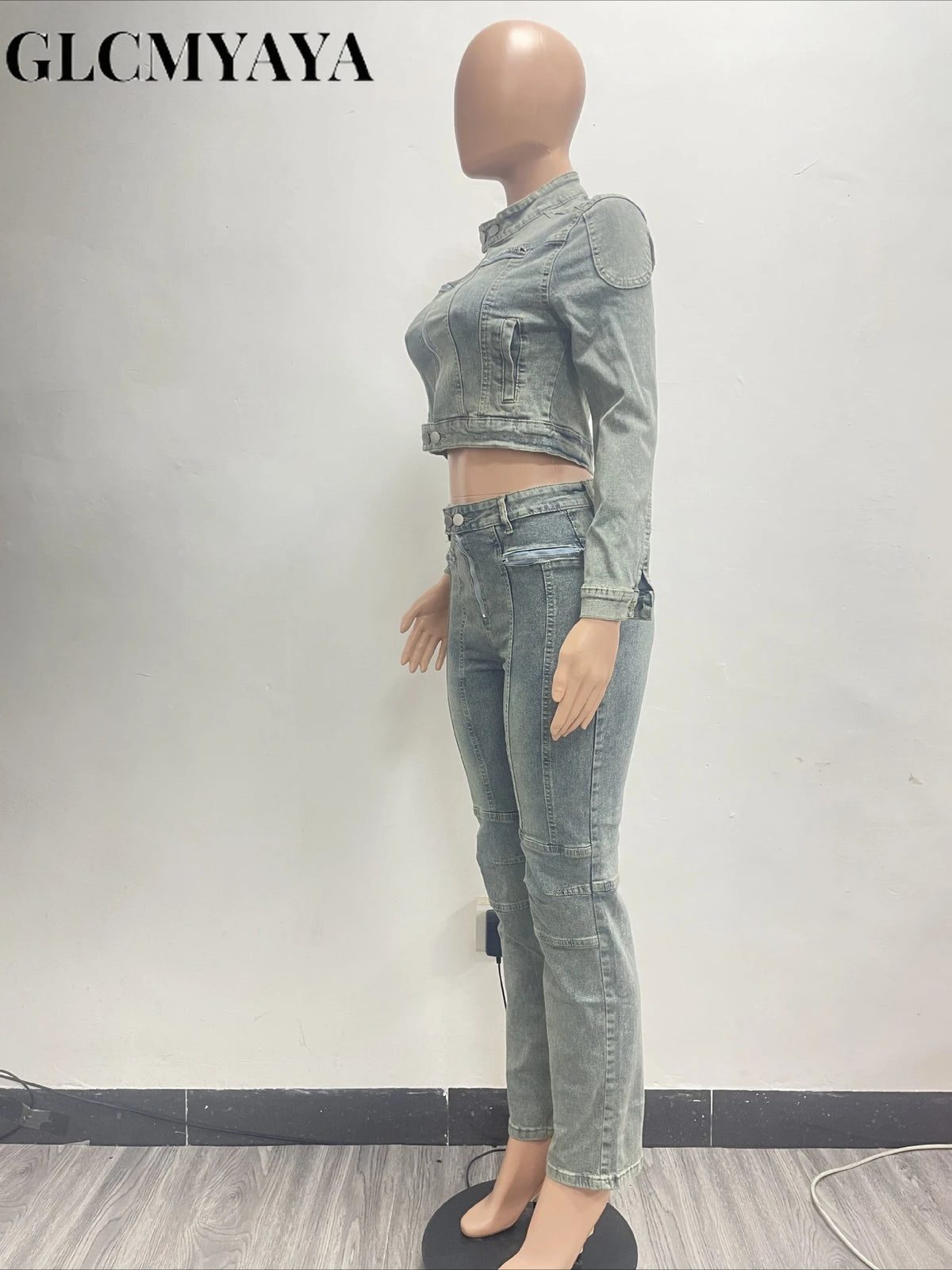 Women's Denim Patchwork Jacket & Fitted Jeans Set