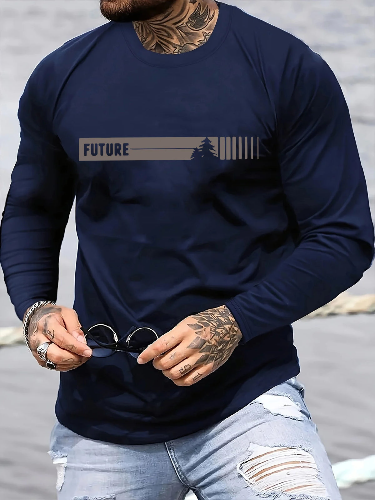 Men's Letter Print Long-Sleeve Casual T-Shirt