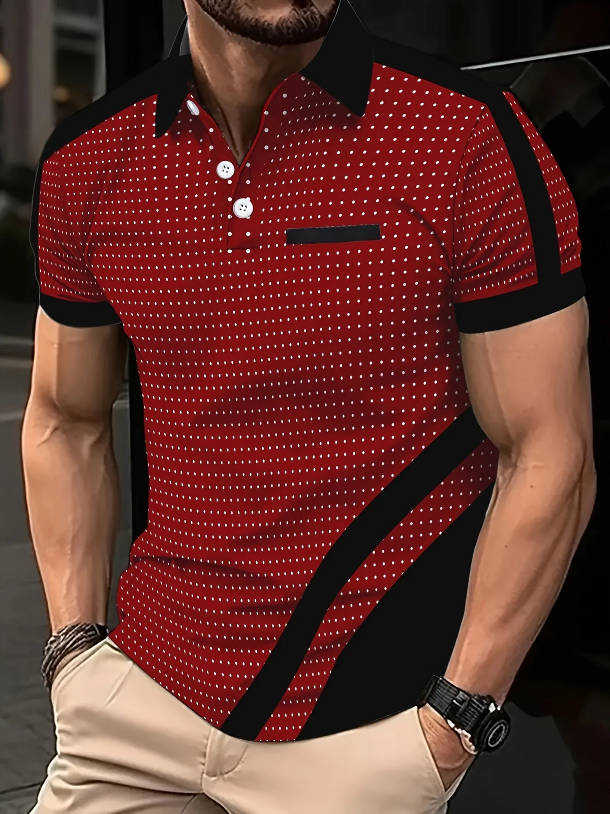 Men's Polka Dot Short-Sleeve Polo Shirt