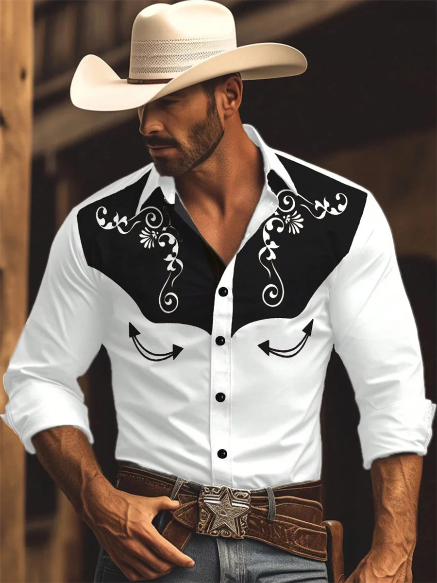 Men's Graphic Print Long-Sleeve Casual Shirt