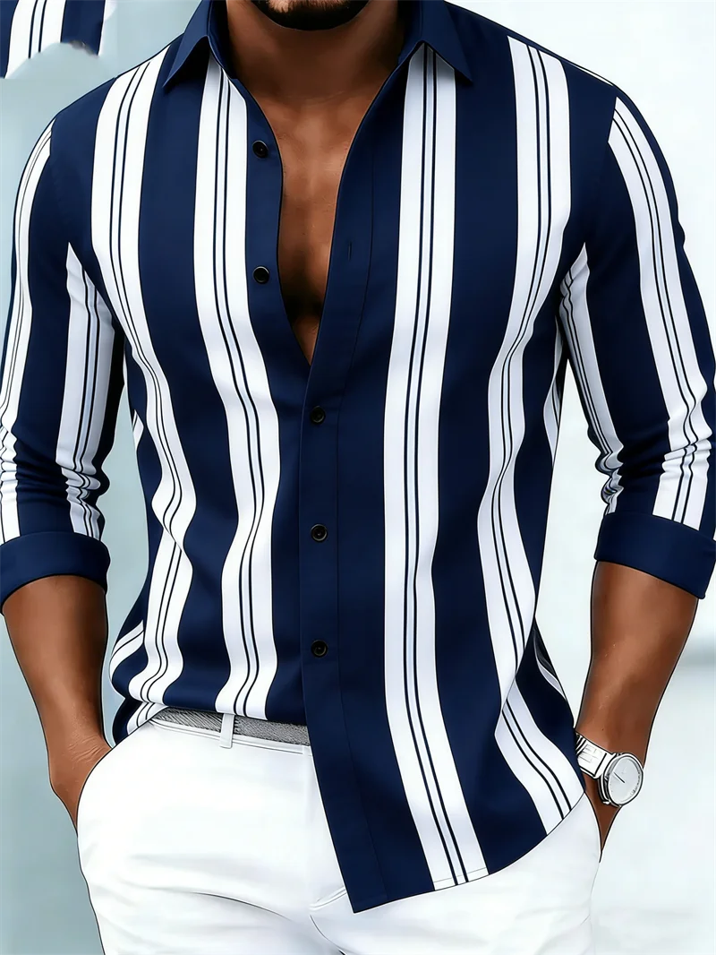 Men's Striped Long-Sleeve Casual Shirt