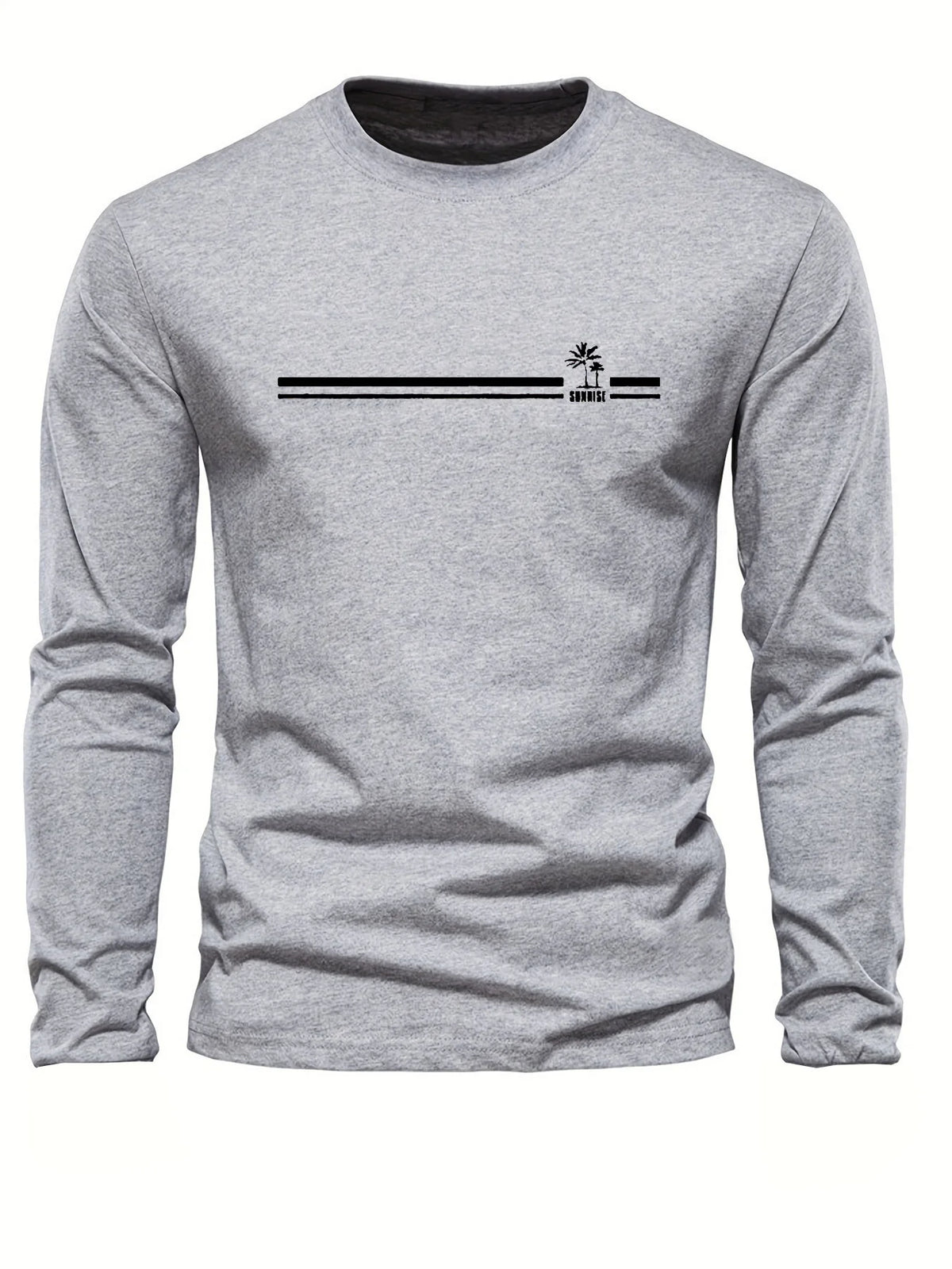 Men's Palm Tree Print Long-Sleeve Casual T-Shirt