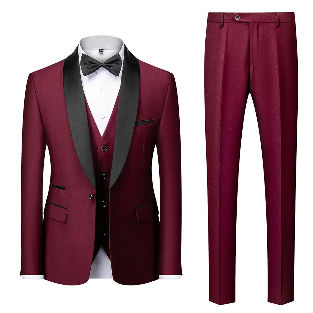 Men's Black Slim Fit Three-Piece Suit