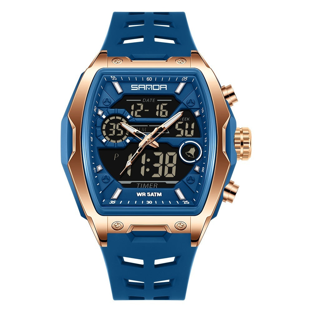 Barrel-Shaped Digital Sports Watch with Alarm