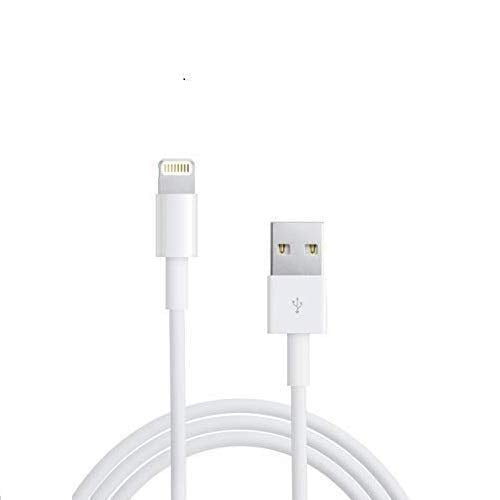 A white Lightning to USB cable with a coiled section, shown against a plain white background.