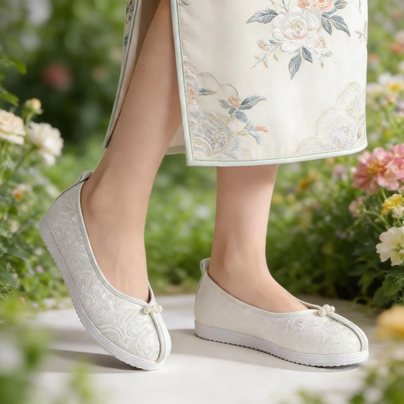Women's Embroidered Jacquard Satin Flats
