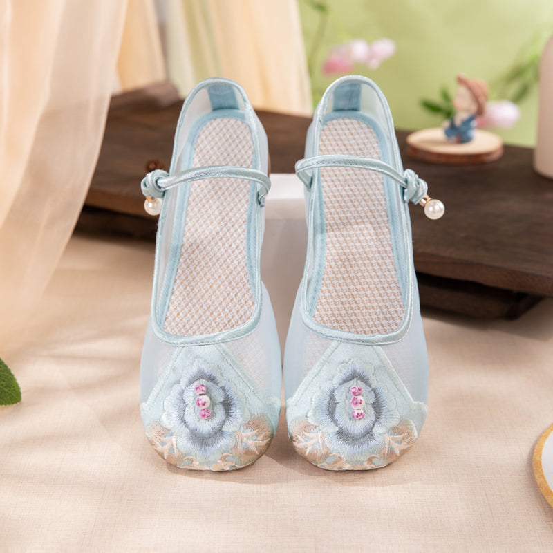 Women's Embroidered Mesh Mary Jane Flats