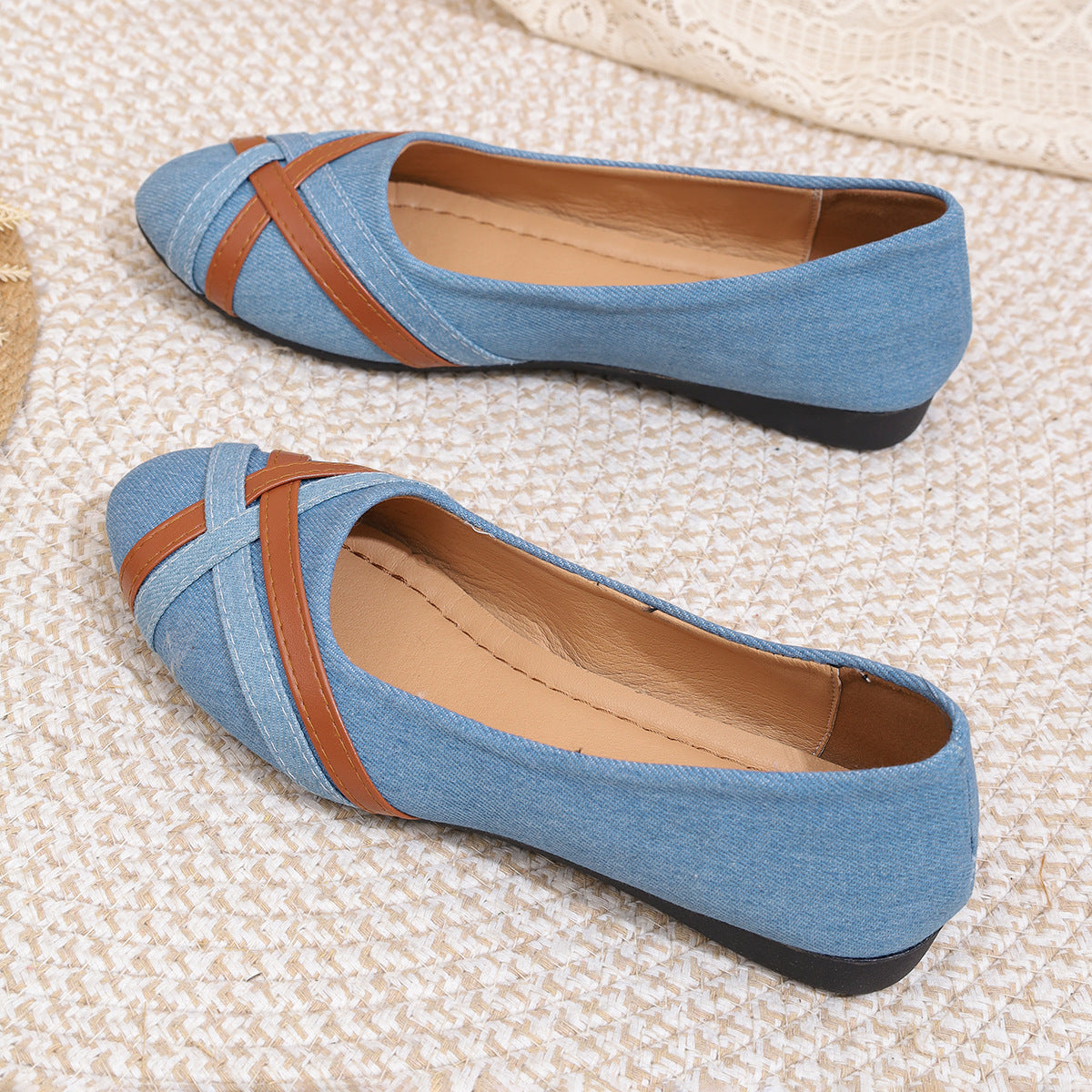 Women's Cross-Strap Denim Loafers