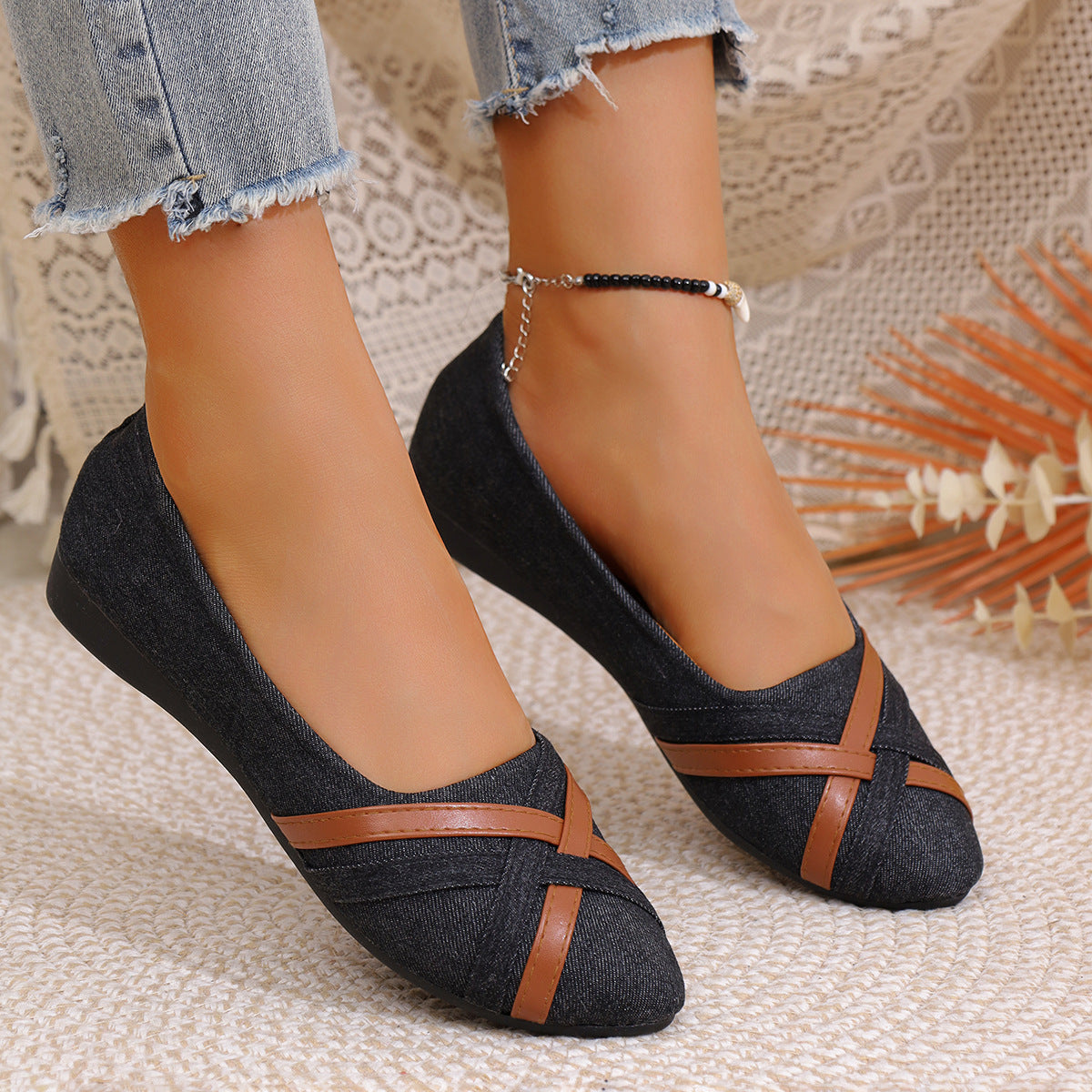 Women's Cross-Strap Denim Loafers