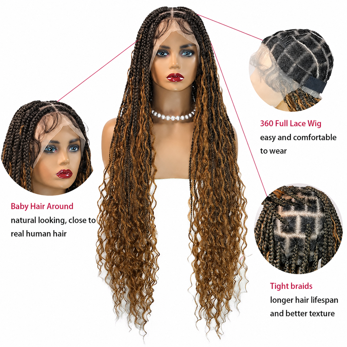 Synthetic Bohemian Braided Wig Full Lace Wig Braids Hair Wig Cornrow - OSASCO
