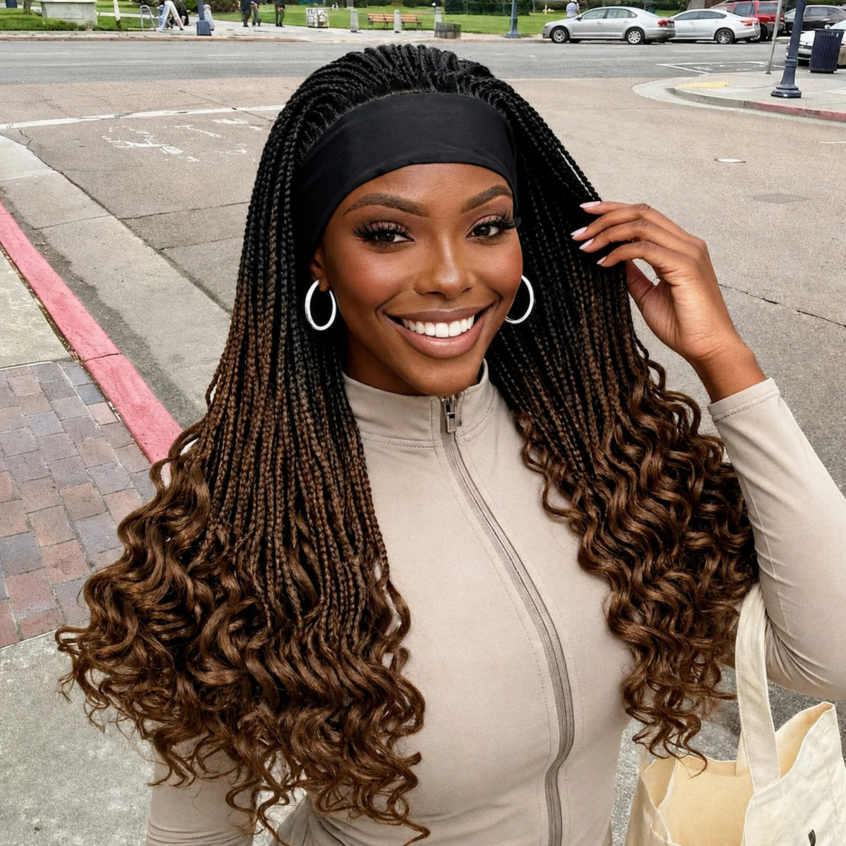 Silk headband braided wig with curly ends – OSASCO